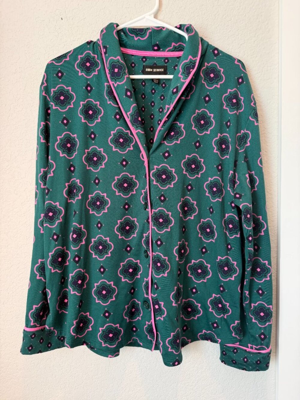 Room Service Green Pink Pajama Set Size XL - Picture 2 of 11